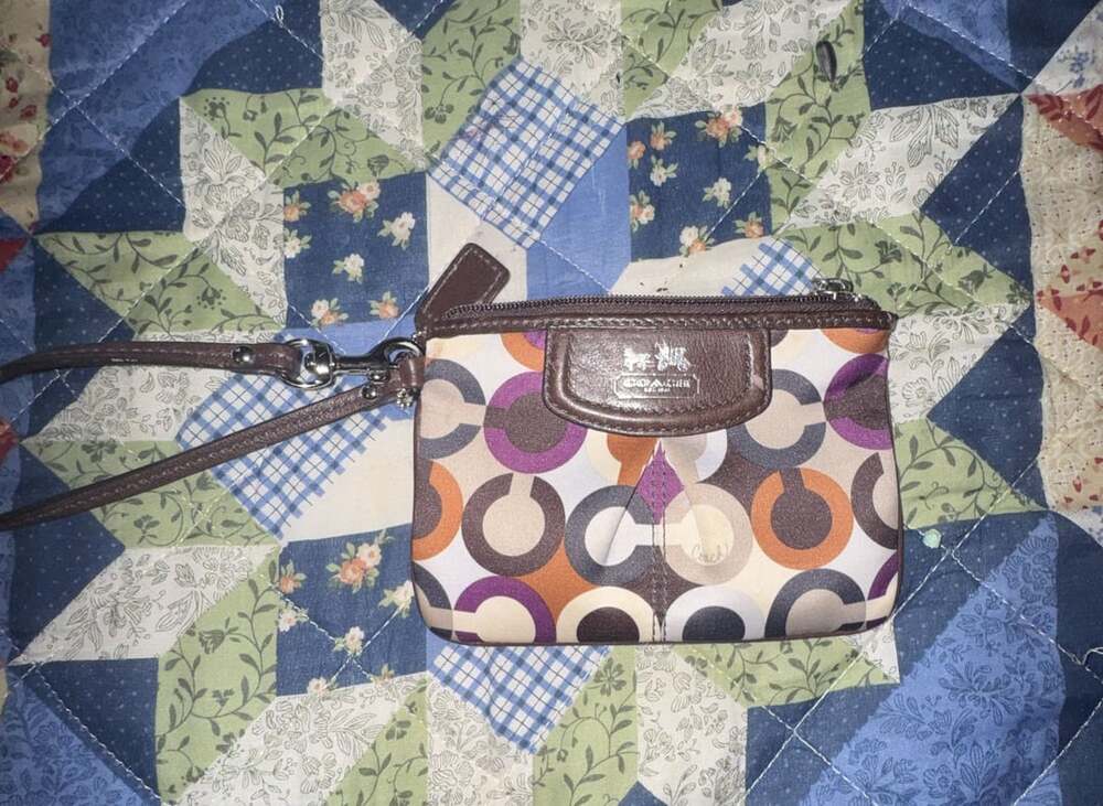 COACH Madison Signature Sateen Multi-Color C Print Small Wristlet
